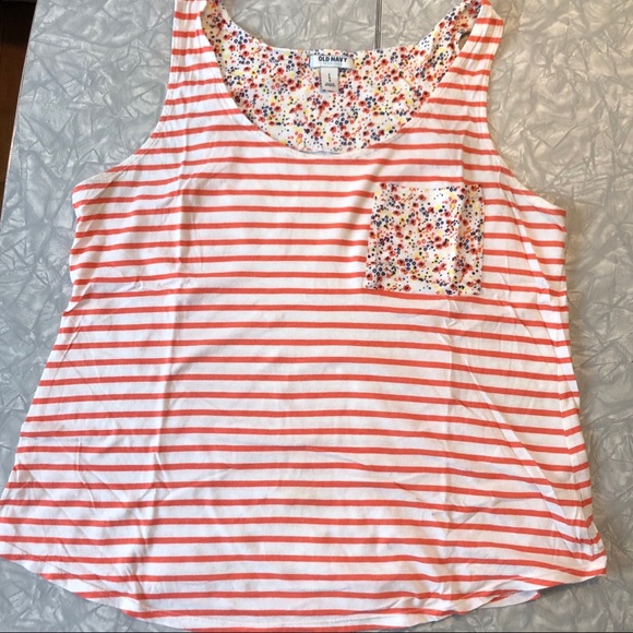 Old Navy Coral Striped/Floral Pocket Tank - Picture 1 of 4